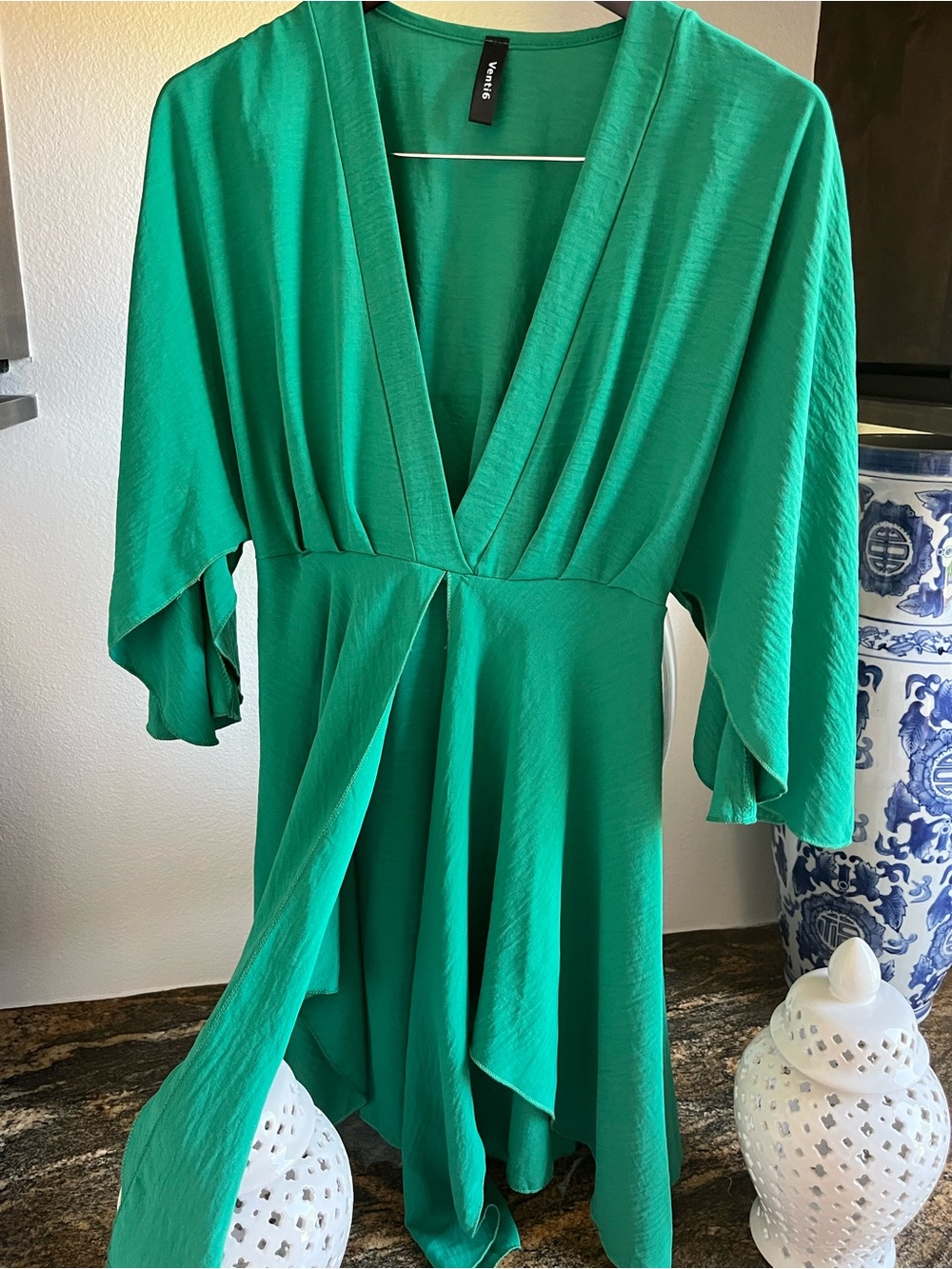 Vince Green Deep V-Neck Mini Dress,Small